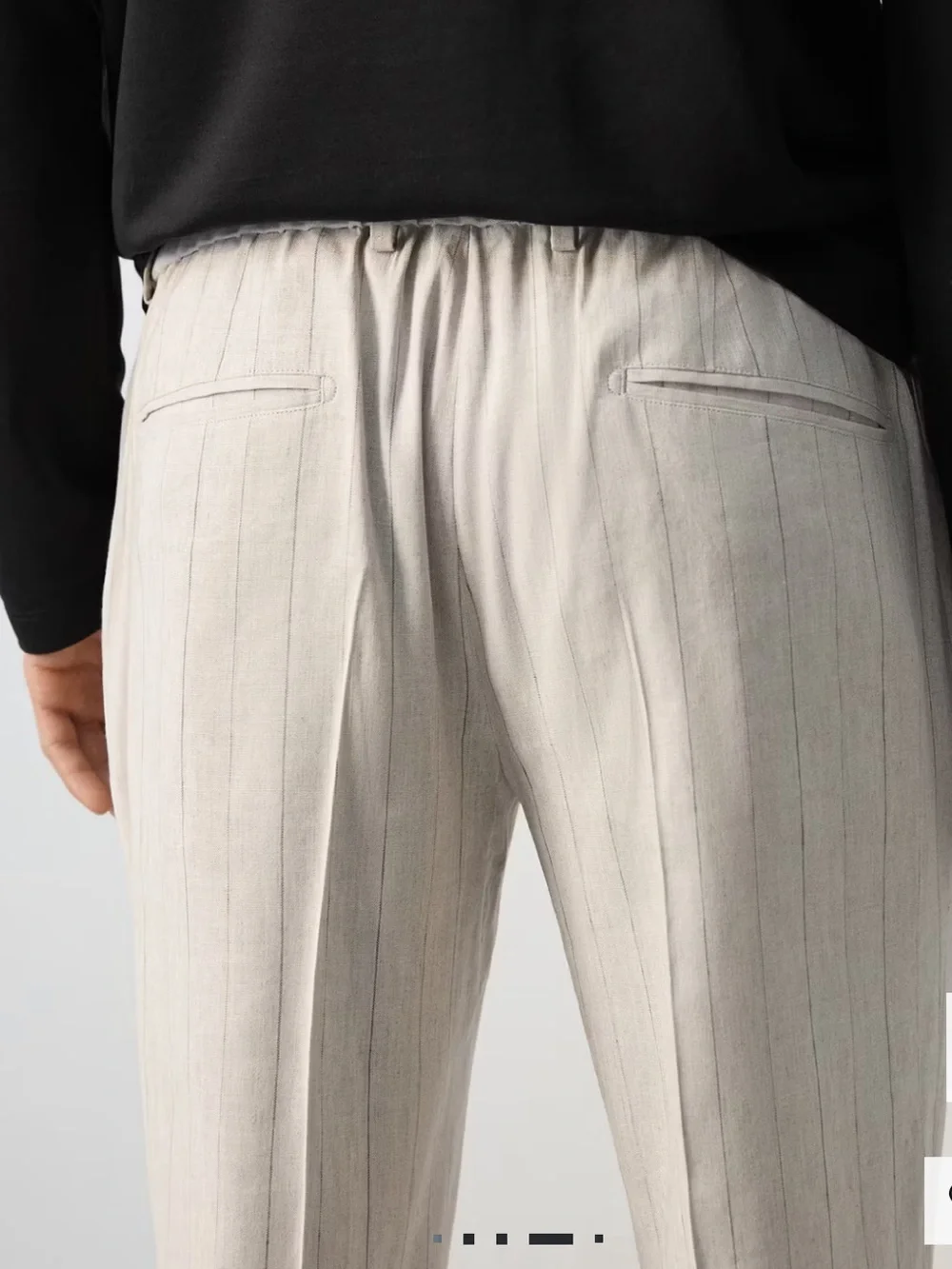 Mango Men’s Light Beige Pinstripe Drawstring Joggers STRIPED SLIM-FIT LINEN
